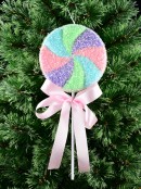 Pastel Rainbow Swirl Peppermint Lollipop Stem With Pink Satin Bow | 35cm