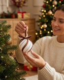 4x Whimsical White & Brown Signature Candy Swirl Ball Bauble | 10cm