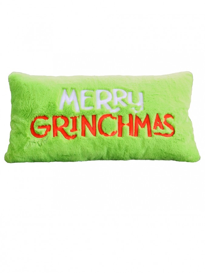 Dr. Seuss Embroidered Merry Grinchmas Green Plush Lumbar Pillow | 75cm