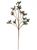 Crimson Red Berry & Holly Leaf Spray Stem With Adjustable Branches | 59cm
