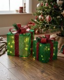 Green Glitter Mesh 3D Gift Box LED Display Set | 25cm & 20cm