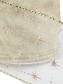 3m Gold Glitter Stars Pattern On Cream Sheer Wide Cut Ribbon
