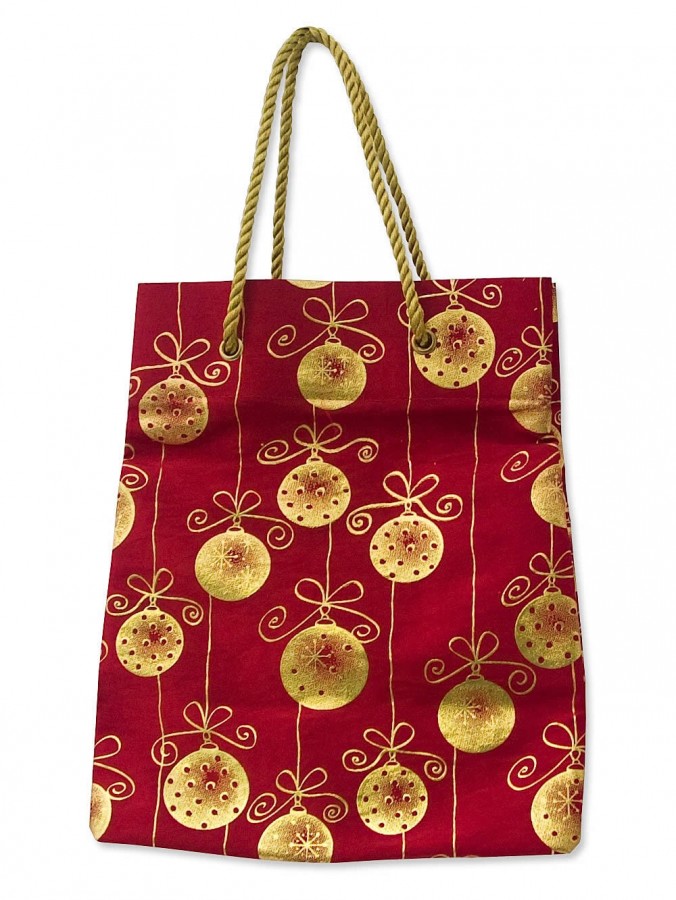 Red With Gold Bauble Print Gift Bag - 20cm