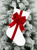 45cm Soft White Hessian Like Stocking With Burgundy Bow Decoration