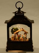 Nativity Scene Christmas Wood Stove Look Musical Lantern Snow Globe - 27cm