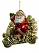 Assorted Glass-Like Santa With Vehicles Hanging Decorations - 3 x 75mm
