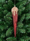 28cm Red Textured Christmas Tree Icicle Ornament With Gold Sequins