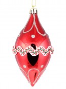 3x 13cm White, Green & Red Oval Finial Baubles With Lace & Glitter Patterns