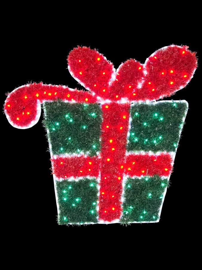 Red & Green Tinsel Christmas Present LED Rope Light Silhouette - 1.1m
