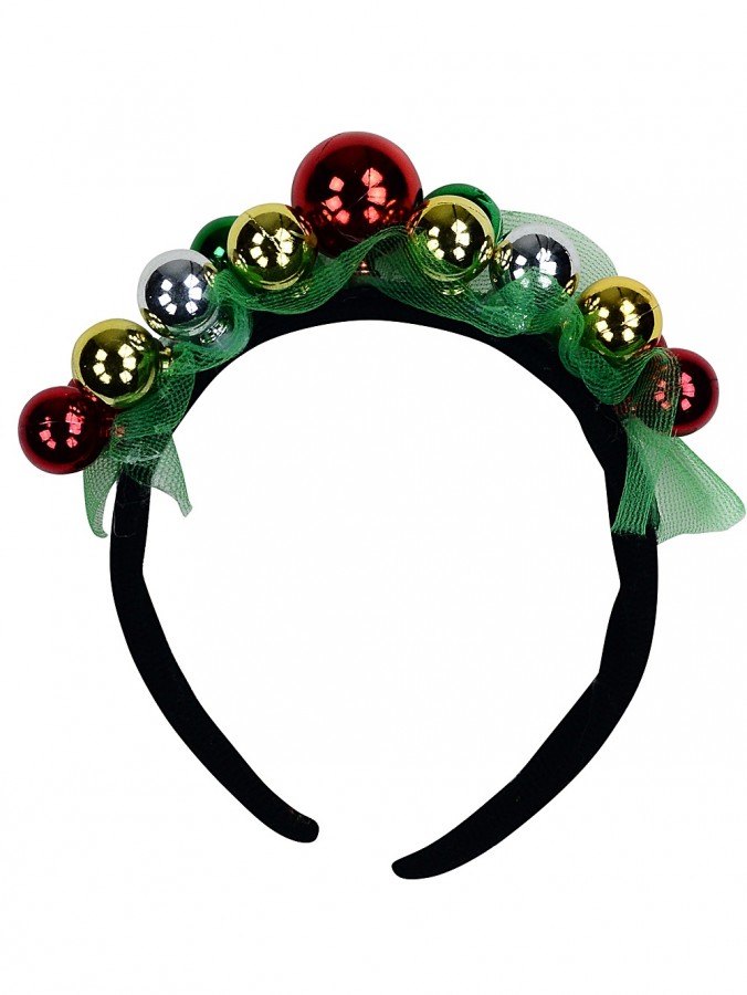 Shiny Red, Gold, Silver & Green Christmas Baubles Headband - One Size Fits Most