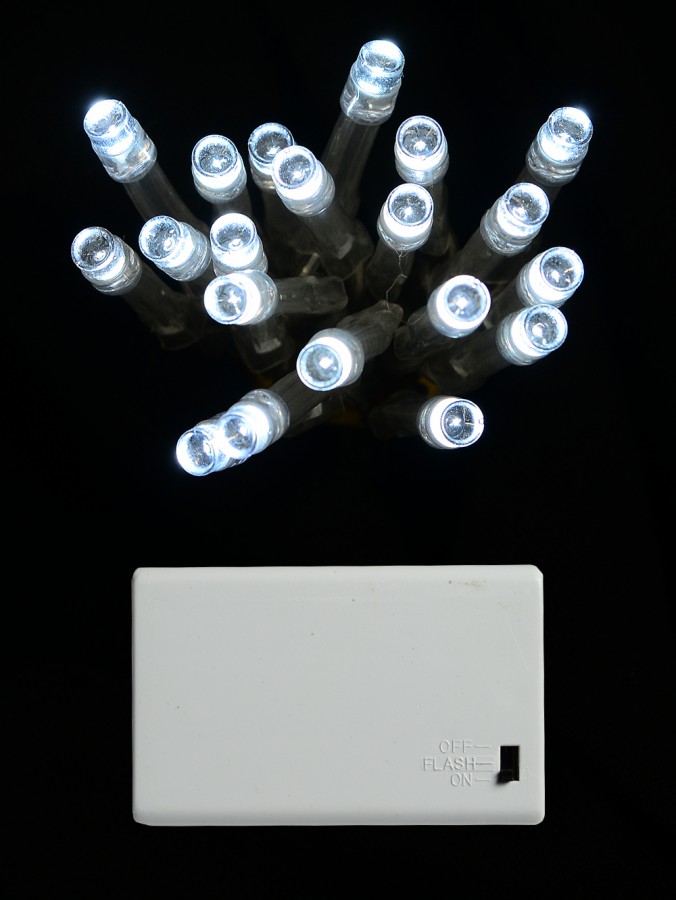 20 Cool White LED Concave Bulb Battery String Lights - 2.4m