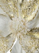 24cm White With Gold & Faux Pearls Magnolia Flower Christmas Tree Clip Pick