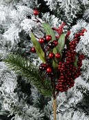 Pine Sprig, Leaf & Red Berry Natural Look Decorative Christmas Pine Pick - 32cm