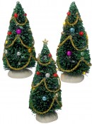 Set Of Three Pine Tree Figurines With Warm White Lights - 15cm