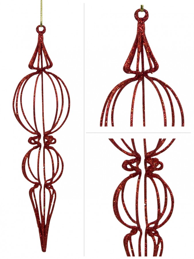Red Glittered Decorative Round Wire Finial - 16cm