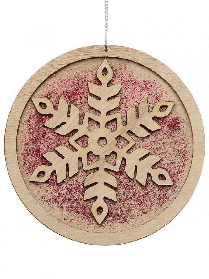 Natural Wood Snowflake Medallion Christmas Tree Hanging Decoration - 12cm