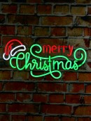 42cm Merry Christmas & Santa Hat Neon LED Display On Acrylic Board