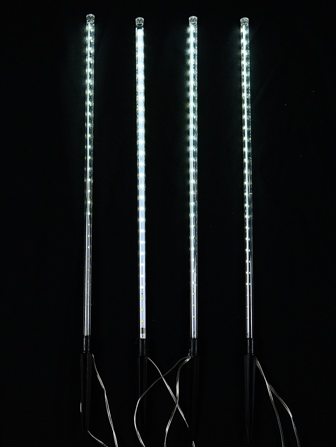 4x LED Christmas Meteor Strobe Path Lights - Cool White Garden Stakes | 50cm