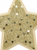 Wood Star With Gold Glitter & Stars Christmas Tree Hanging Decoration - 12cm