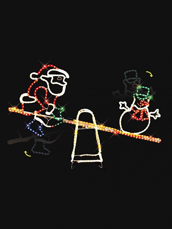 Rope Light Animated Santa & Snowman On Seesaw Light Display - 1.5m