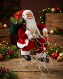 Traditional Riding Santa On Matte Silver Bicycle Figurine | 42cm