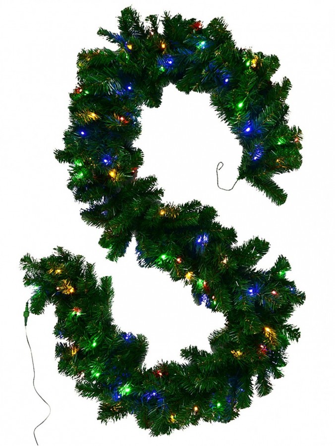 Pre-Lit Balsam Pine Needle Garland With 100 Dual LED Bulbs & 240 Tips - 2.7m