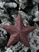 Shiny Dusty Rose Textured Christmas Star Hanging Decoration - 26cm