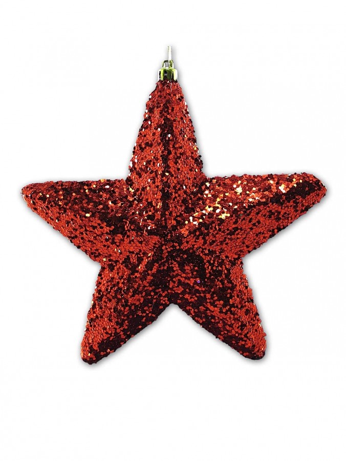 Red Glittered 3D Star Decoration - 18cm