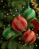 4x Dynamic Red & Green Signature Durian Gold Swirl Ball Bauble | 10cm