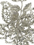 Silver Glittered Filigree Poinsettia Decorative Christmas Floral Pick - 15cm