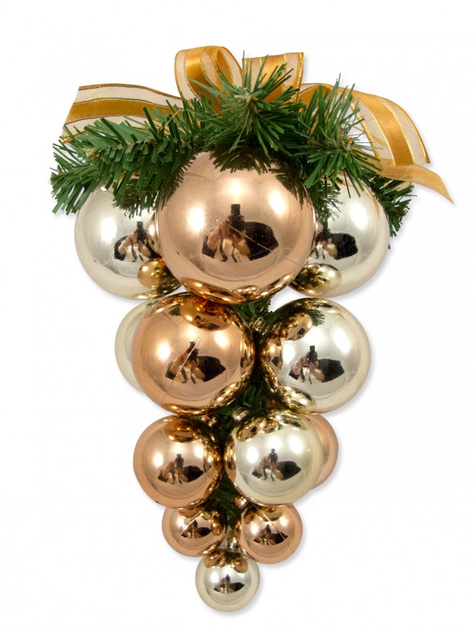 Champagne & Copper Grape Cluster With Ribbon Bow - 22cm