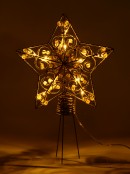 Gold Star With Beads Illuminated Warm White Tree Topper Ornament - 21cm