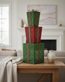 Tiered Red & Green Layered Tinsel Gift Boxes Large Display Decoration | 70cm