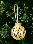 Clear Christmas Bauble Decorated With Raffia Look String & Pearl Beads - 80mm