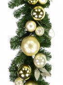 Gold & Champagne Bauble Pre-Decorated Pine Garland - 2.7m