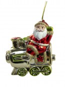 Assorted Glass-Like Santa With Vehicles Hanging Decorations - 3 x 75mm