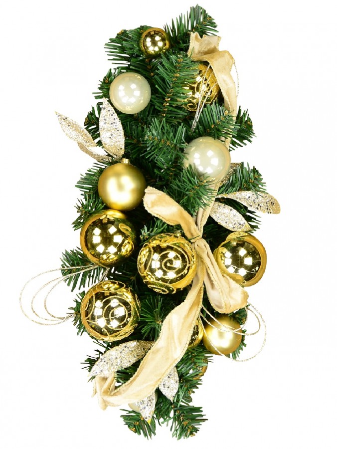Decorated Gold & Champagne Bauble & Leaf Stem Pine Centrepiece - 60cm