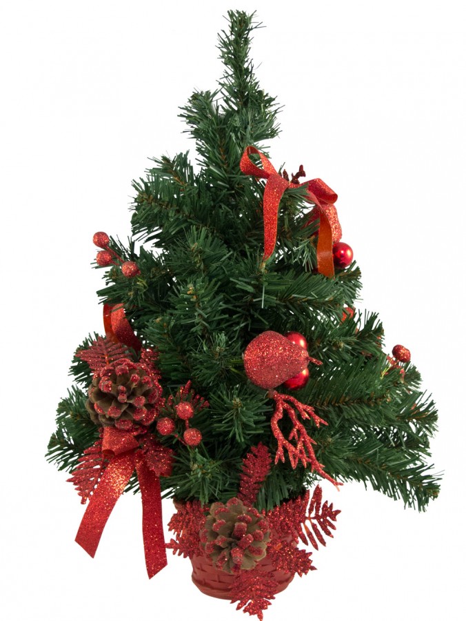 Decorated Red Glittered Fruit & Pine Cone Table Top Tree - 45cm