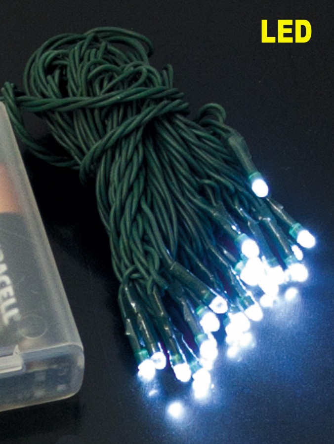 15 Cool White LED Micro Bulb Battery Light String - 2.4m