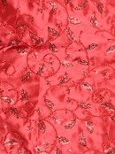 Red Sequin & Bead Holly Leaf & Berry Vine Pattern Christmas Tree Skirt - 1.2m