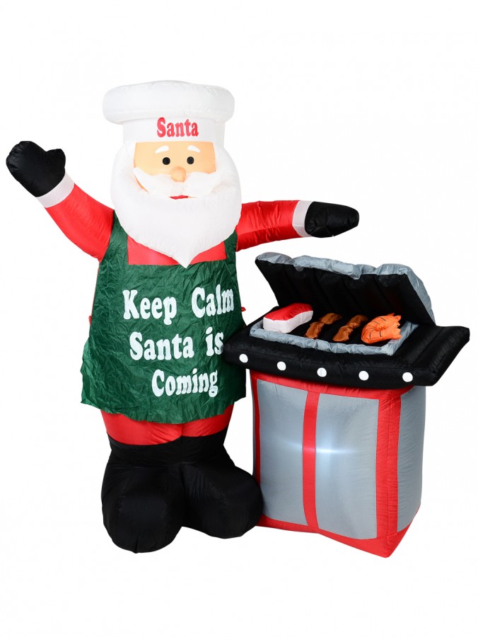 BBQ Keep Calm Santa Is Coming Illuminated Christmas Inflatable Display - 1.65m