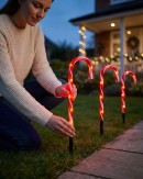 4x Solar LED Candy Cane Path Lights - Red & White Garden Stakes | 43cm