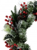 Pine & Fir Tips Christmas Wreath With Holly Leaves, Berries & Pine Cones - 58cm