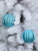 Turquoise Ridge Textured Christmas Bauble Decorations With Glitter - 2 x 10cm