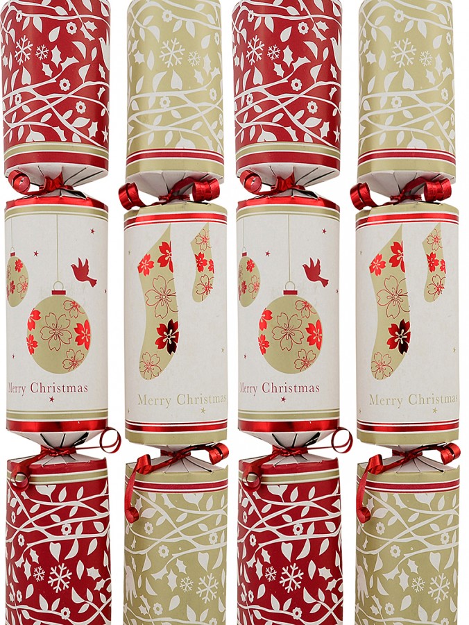 6x 29cm Merry Christmas Red & Champagne Socks & Baubles Cracker Bon Bons