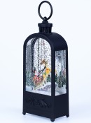 Santa & Sleigh In Forest Christmas Lantern Snow Globe Ornament - 24cm 