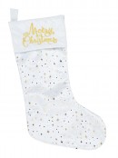 Merry Christmas White Velvet Gold Foil Star Stocking | 51cm