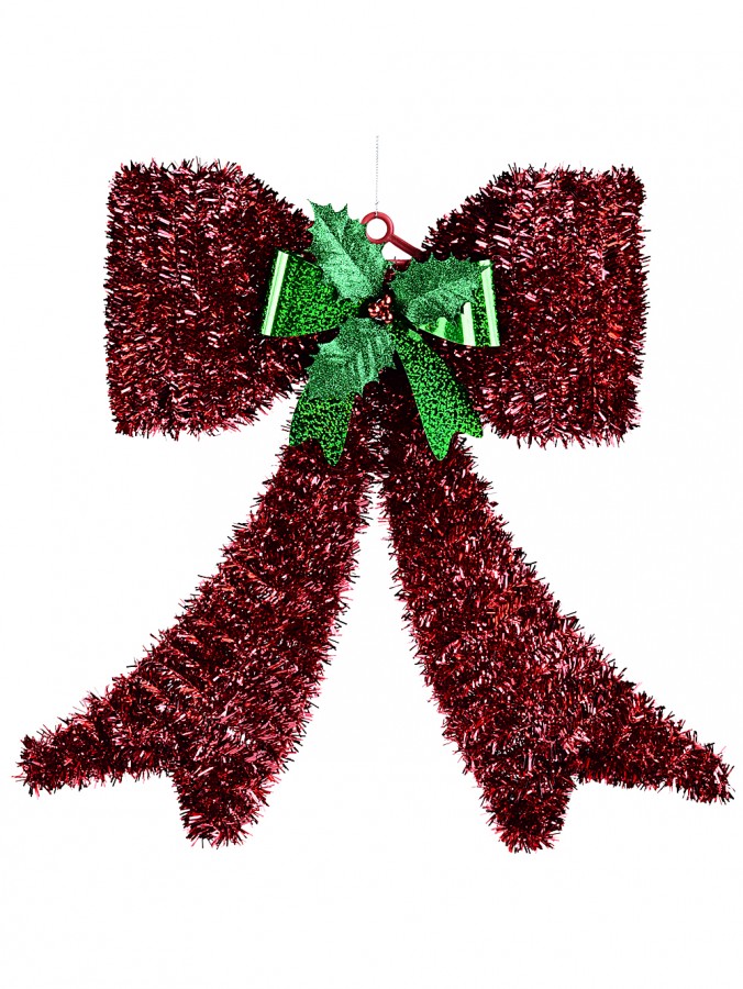 Red Metallic Tinsel Strand Bow Christmas Hanging Decoration - 43cm