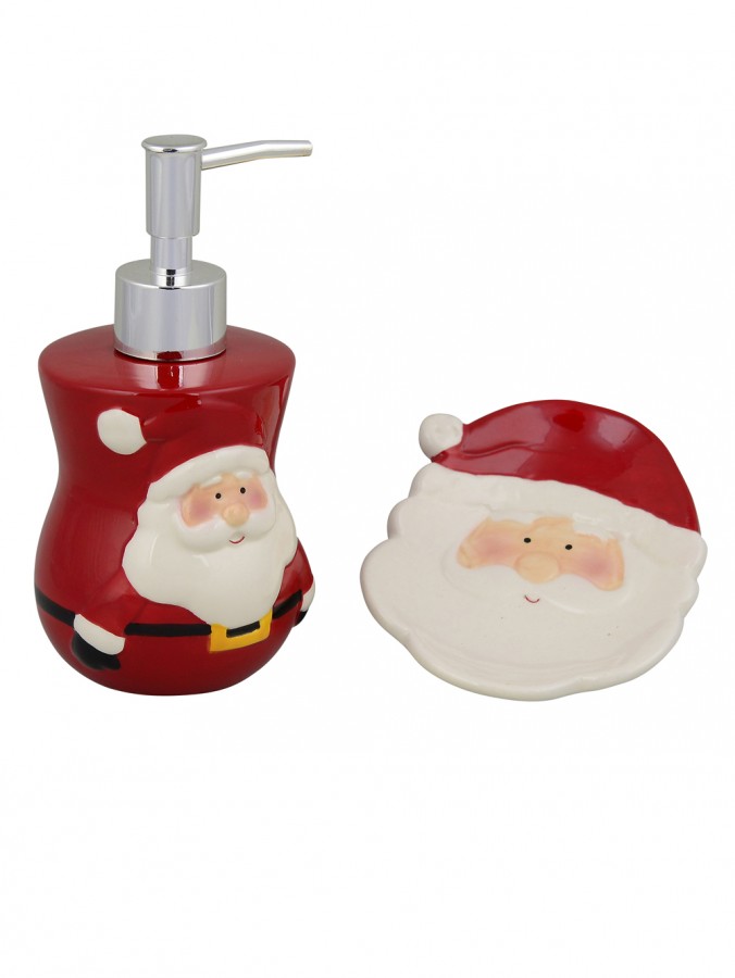 Ceramic Santa Liquid Soap Dispenser & Dish - 2 Piece Set