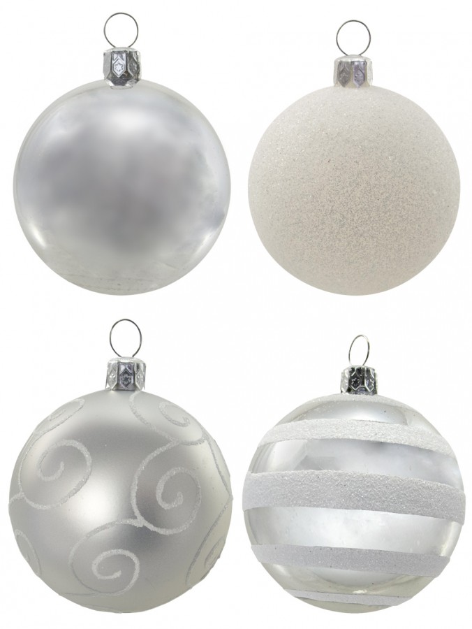 Silver Baubles With Assorted Silver & Iridescent Patterns - 12 x 60mm